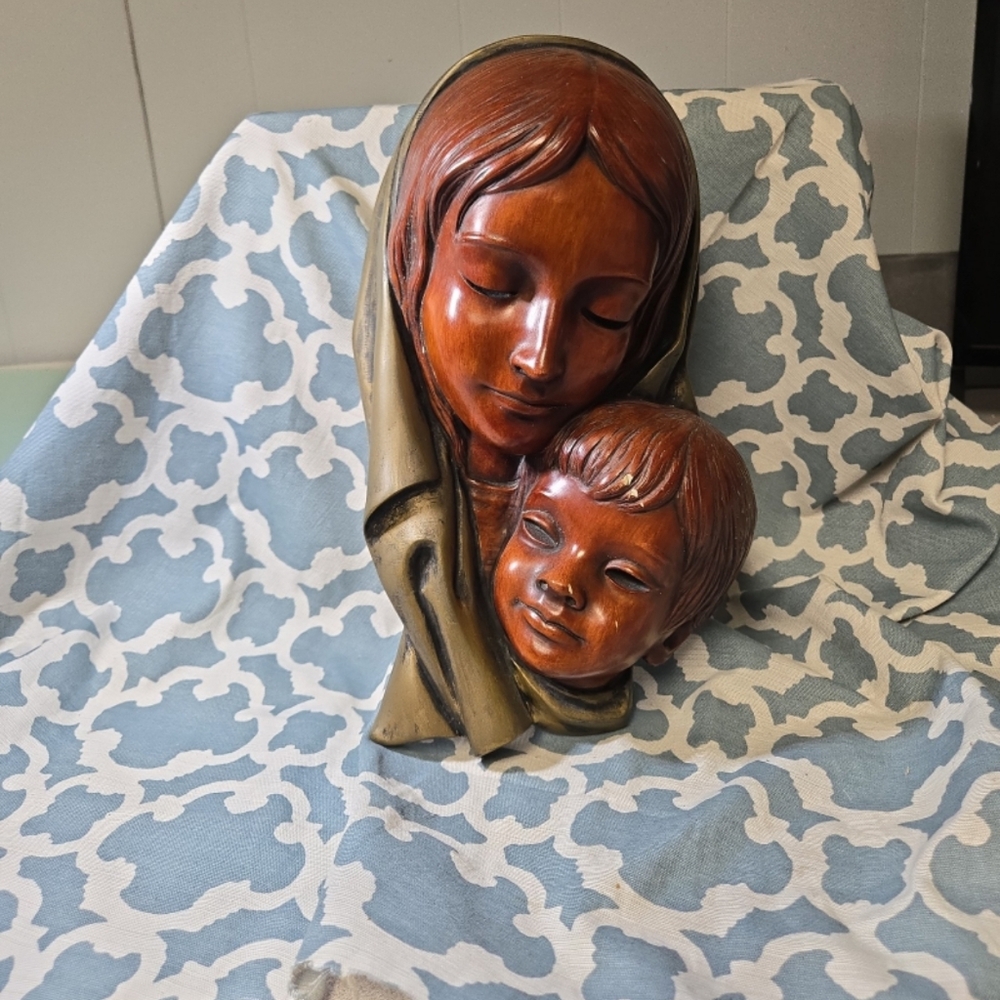 Vintage Goldscheider Germany Hand Polished Stoneware Virgin Mary Baby Jesus